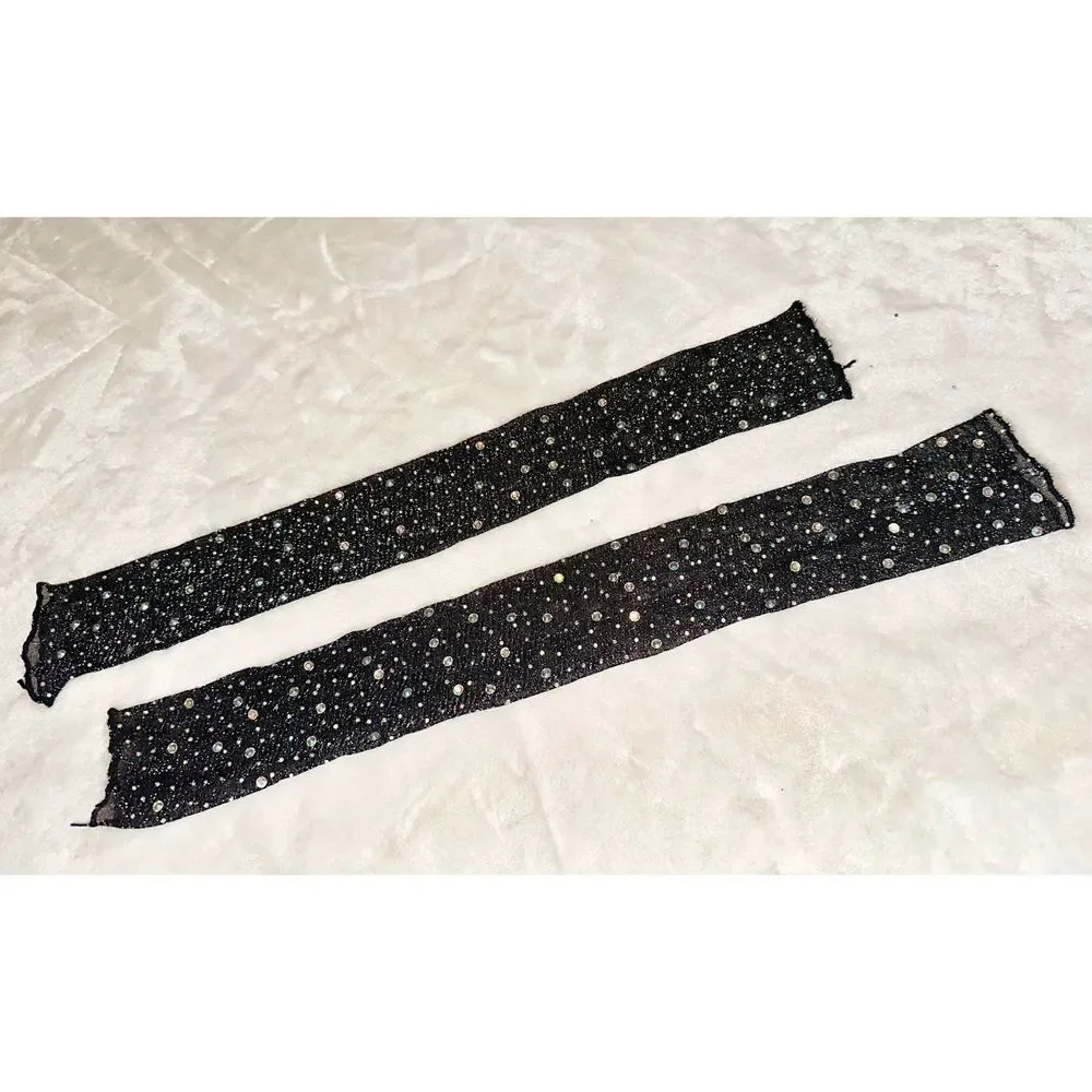 Fingerless Super sparkly black iridescent rhinestone mesh gloves